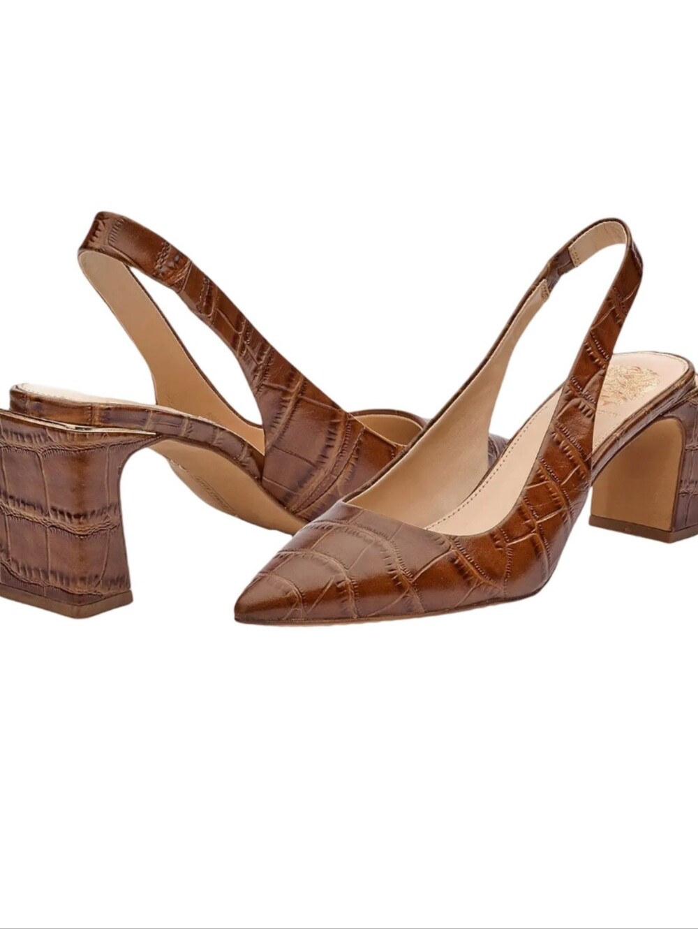 Vince Camuto Hamden slingback heels  cognac Brown  croc-embossed leather  9.5